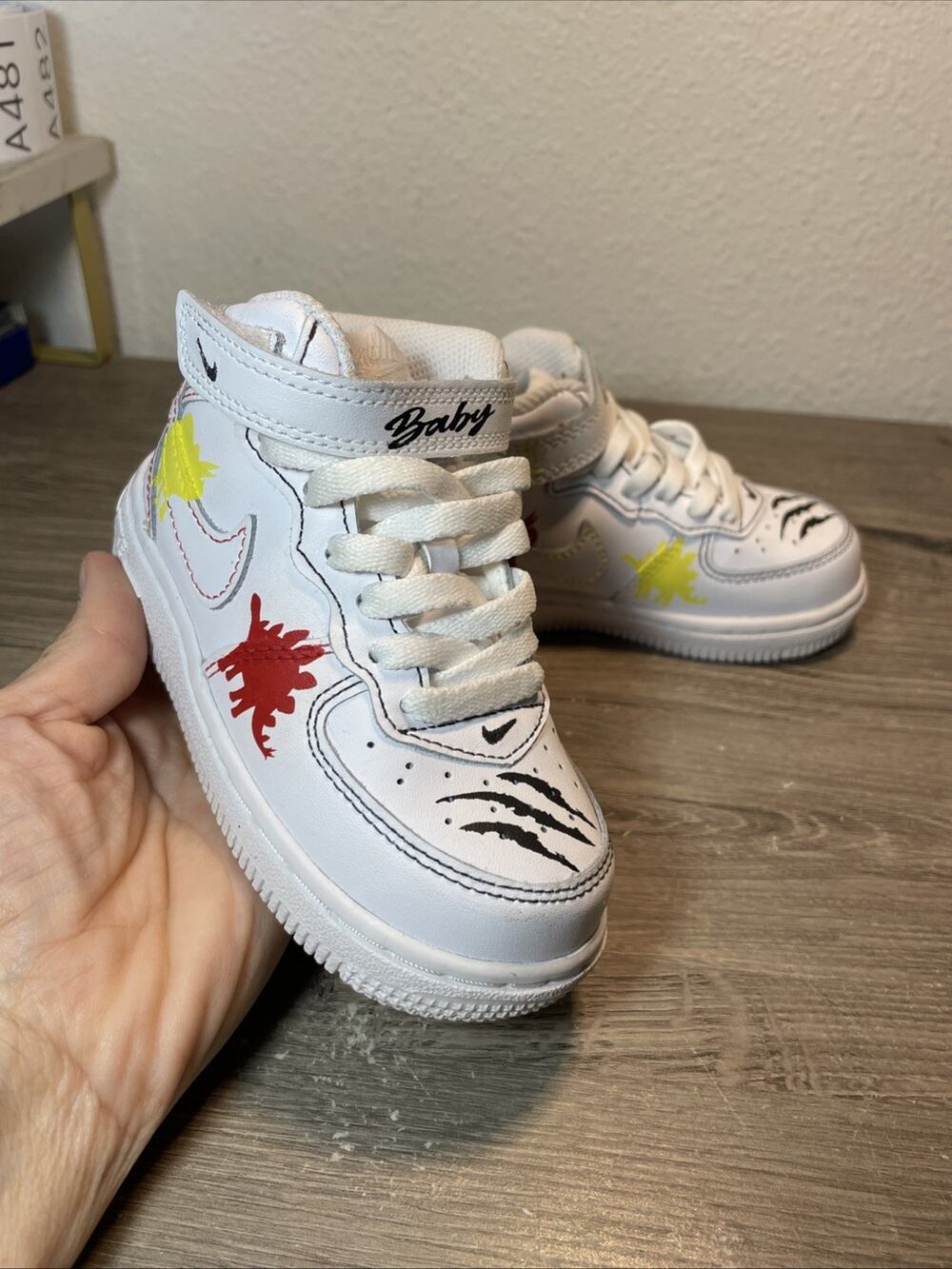 Custom Hand Painted Dinosaur Nike Air Force 1 Mid White 7C Toddler 314197-113